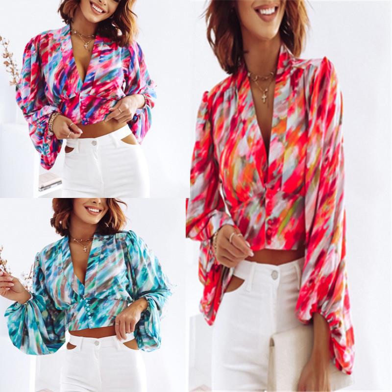 Damen modische Bluse im Chiffon-Stil mit großen Ärmeln Drune