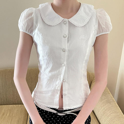 Damen tailliertes Blusenshirt mit elegantem Kragen und Knopfdetails Drune