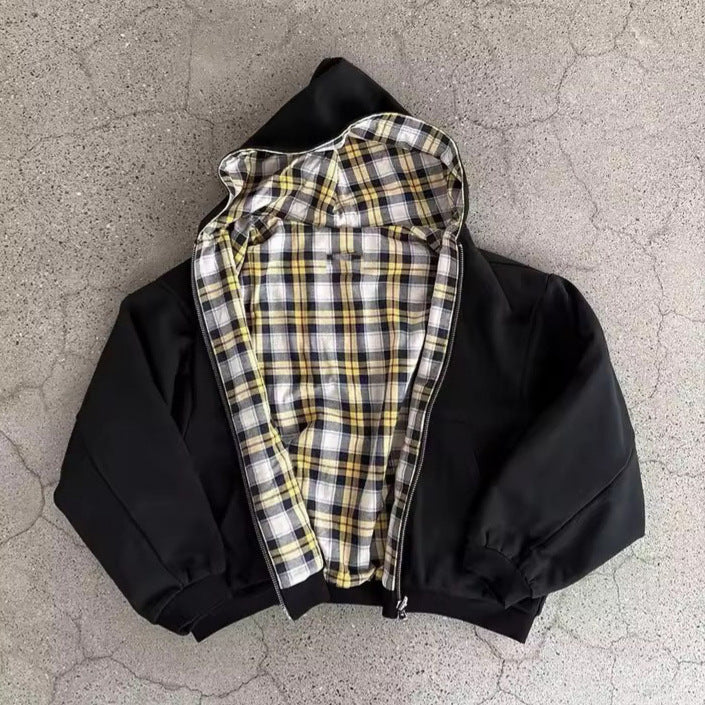 Damen lässige Kapuzenjacke mit kariertem Innenfutter Drune