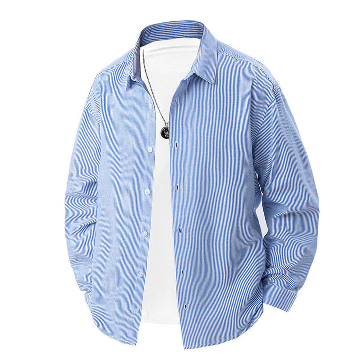 Herren nan gestreiftes Overshirt-Hemd mit lockerer Passform und Kentkragen Drune