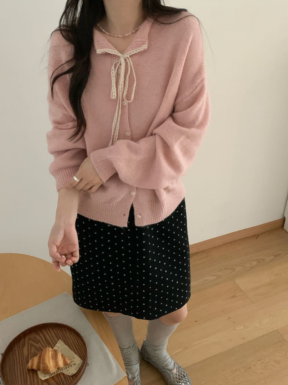 Damen lässiger Strickcardigan mit Kordelzug und feiner Struktur Drune