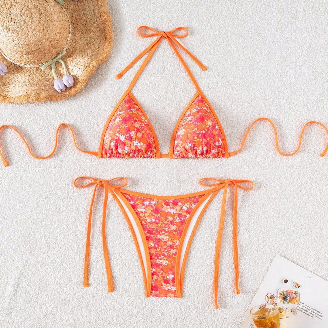 Damen verspielter Triangel-Bikini mit seitlichen Bindebändern Drune
