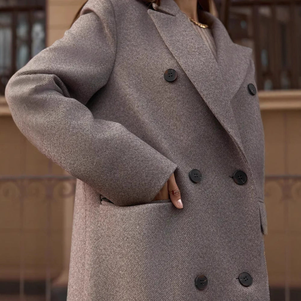 Damen Eleganter Doppelreiher-Mantel mit strukturierten Details Drune