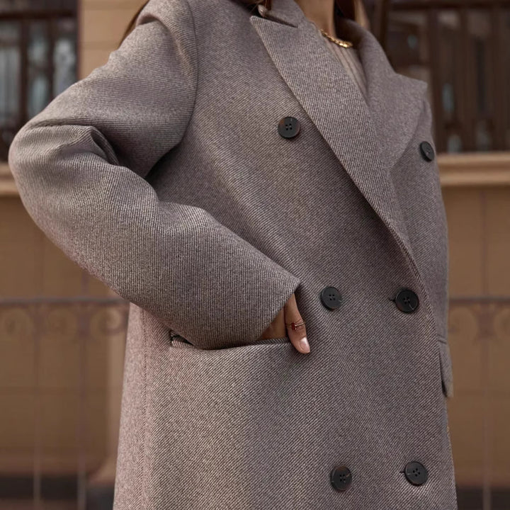 Damen Eleganter Doppelreiher-Mantel mit strukturierten Details Drune