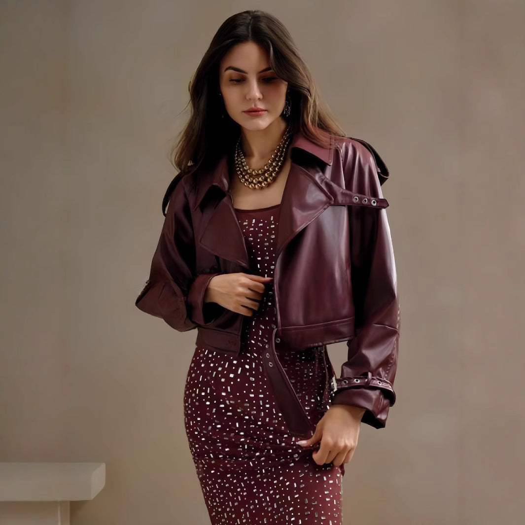 Damen modische Bikerjacke im trendigen Cropped-Stil Drune