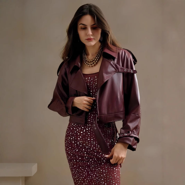 Damen modische Bikerjacke im trendigen Cropped-Stil Drune