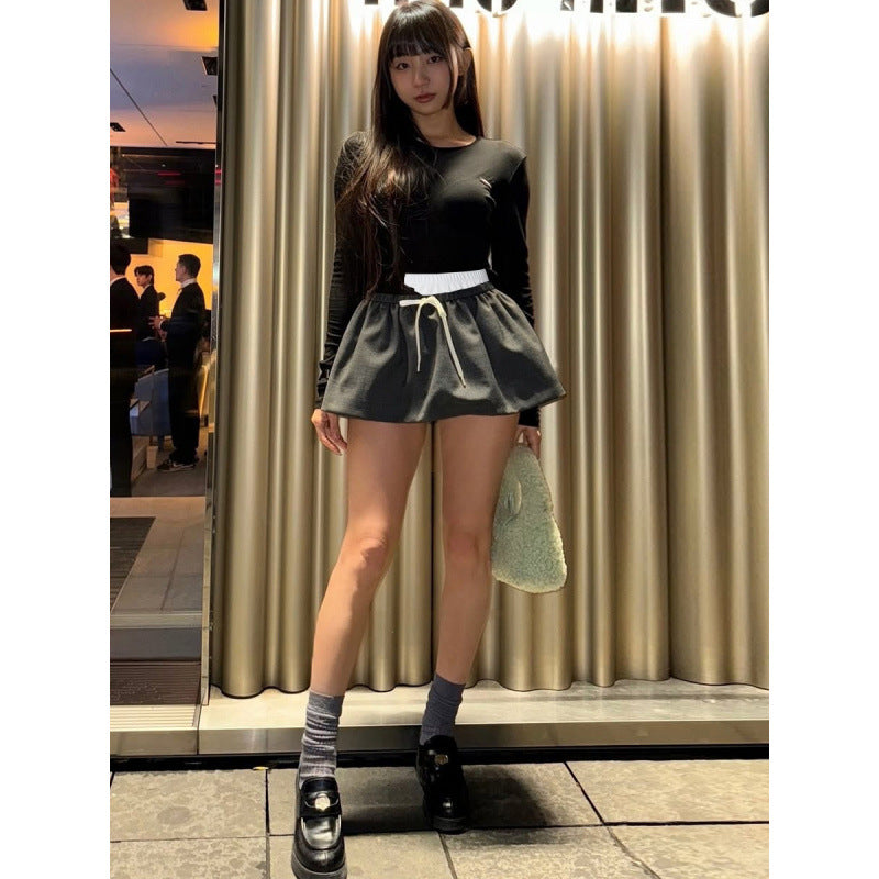 Damen Modischer Minisch skirt mit elastischem Bund und seitlichem Kordelzug Drune