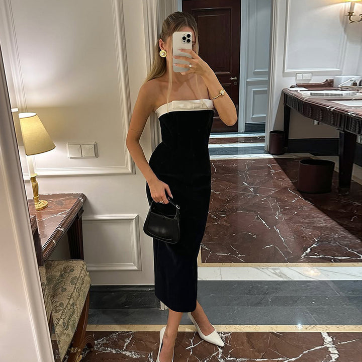 Damen Elegantes schulterfreies Midi-Kleid mit figurbetontem Schnitt und raffinierter Rückenpartie Drune