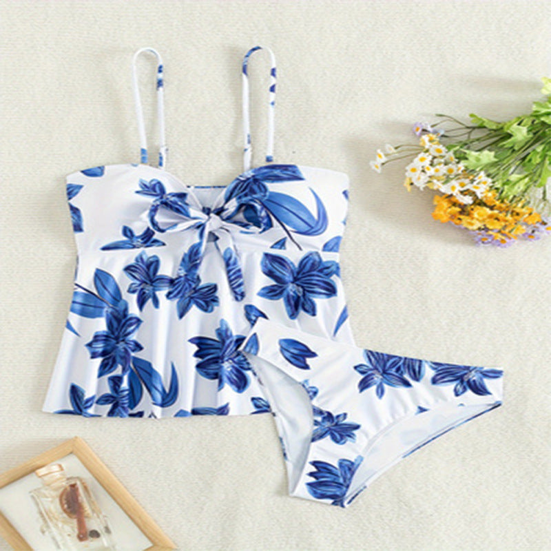 Damen Tankini-Set mit floralem Oberteil und hochgeschnittenem Höschen Drune