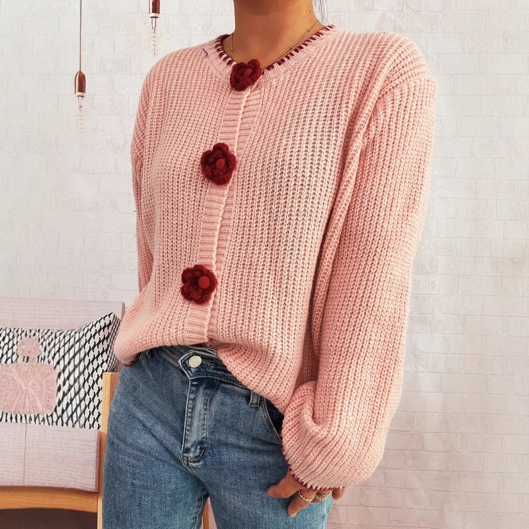 Damen Strickjacke mit floralen Knopfdetails und strukturierter Textur Drune
