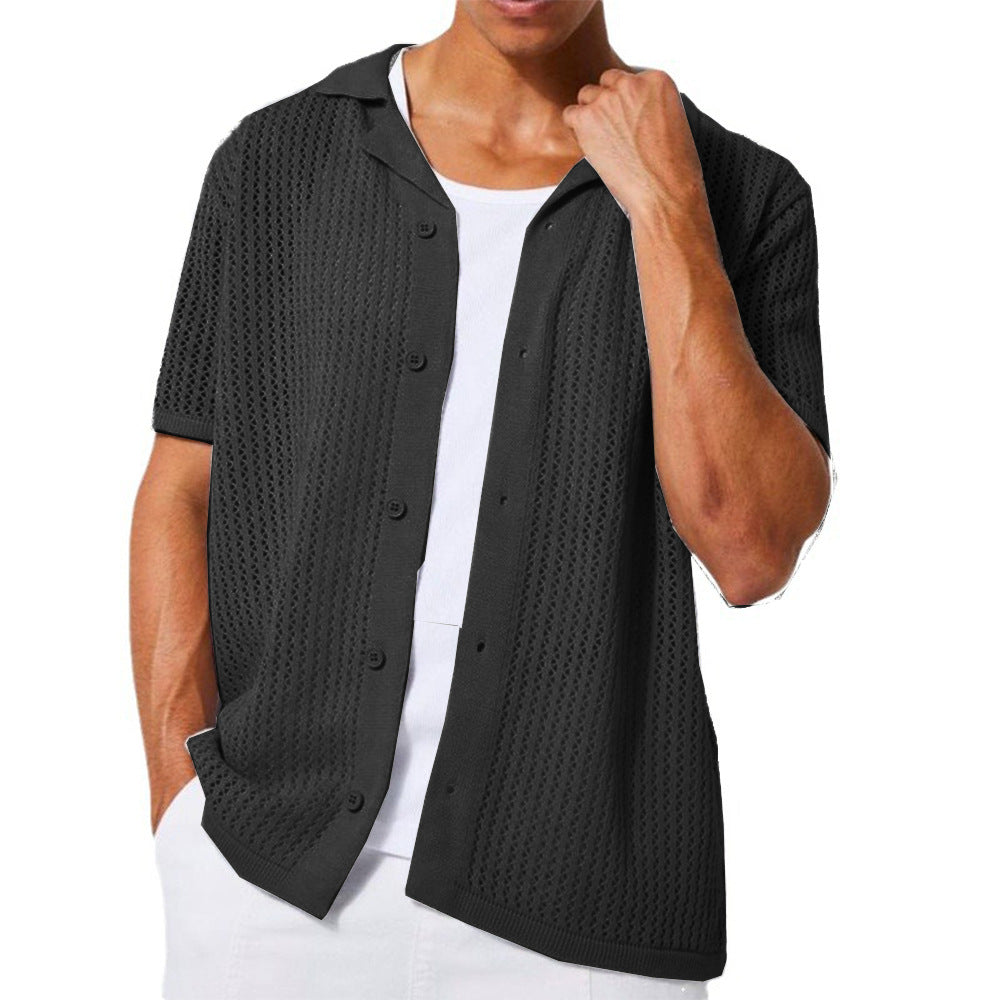 Herren atmungsaktives Kurzarm-Strickhemd mit offenem Design Drune
