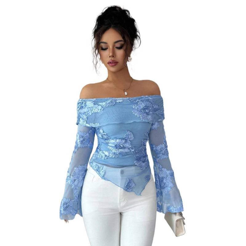 Damen Elegantem Oberteil mit Schulterfreiem Design und Blumenmuster Drune