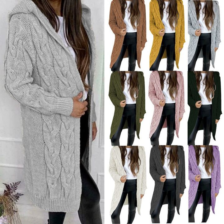 Damen Strickmantel mit Kapuze und Kabelmuster Drune