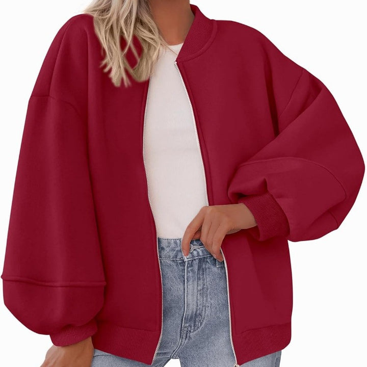 Damen Oversized Bomberjacke mit Reißverschluss und elastischen Bündchen Drune