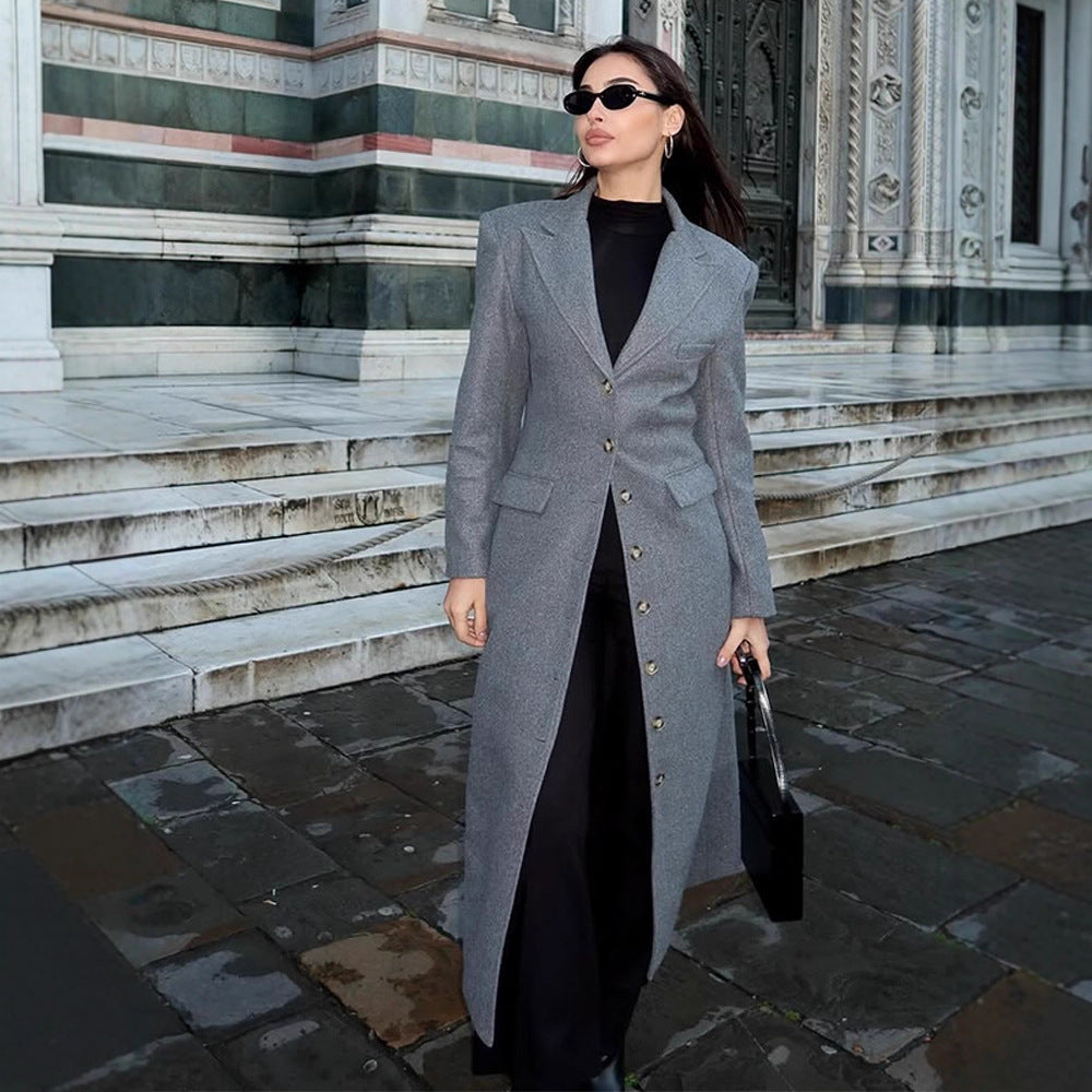 Damen eleganter Wollmantel mit strukturiertem Design und praktischen Taschen Drune
