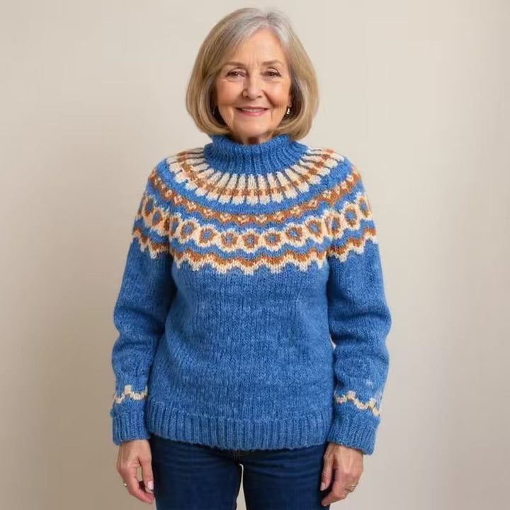 Damen nan kuscheliger Norweger-Strickpullover mit Stehkragen und Oversize-Passform Drune