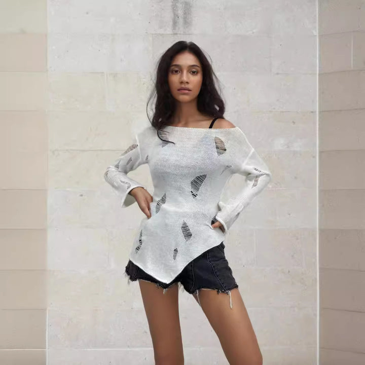 Damen Strickpullover mit lässigem, ausgefranstem Design Drune