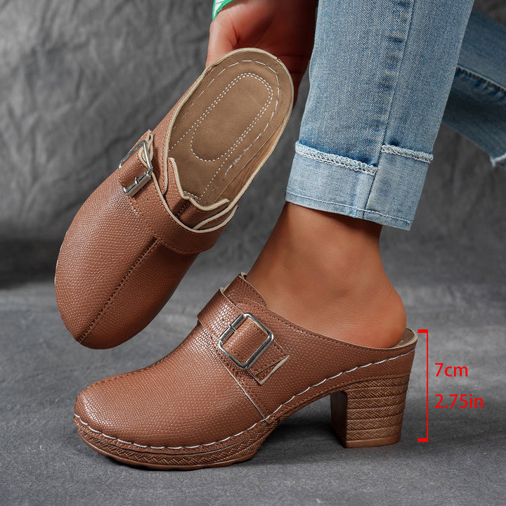 Damen Clogs mit modischem Schnallen-Design und komfortablem blockiertem Absatz Drune