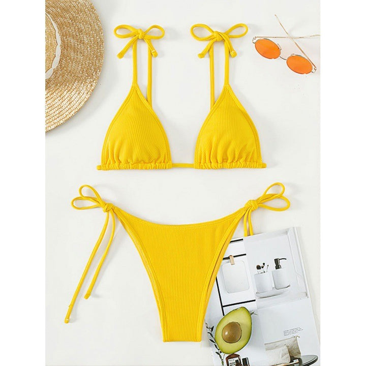 Damen Triangel-Bikini-Set mit verstellbaren Bindebändern und strukturiertem Obermaterial Drune