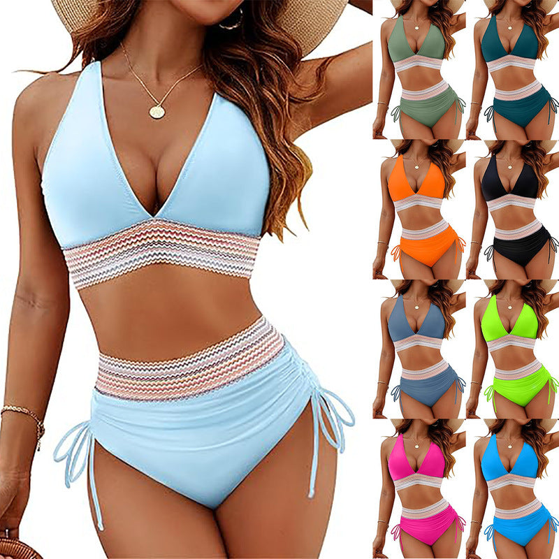 Damen Hoch geschnittener Bikini mit verstellbaren Schnüren Drune