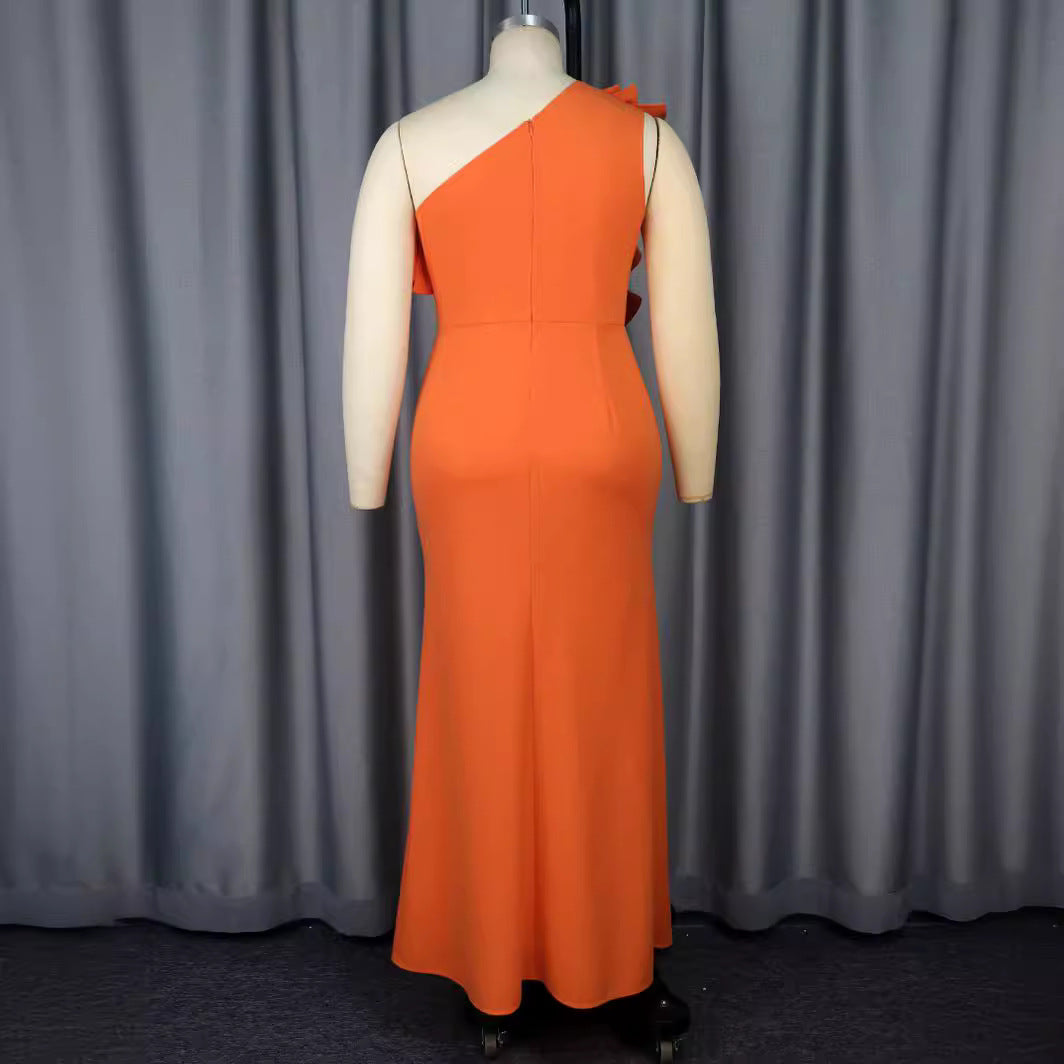 Damen Elegantes Maxikleid mit asymmetrischen Rüschen und Schlitz Drune