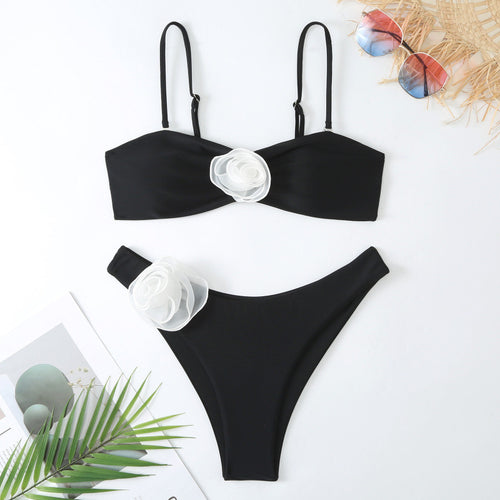 Damen Bikini-Set mit verspieltem Blumendetail und schickem Wickel-Design Drune