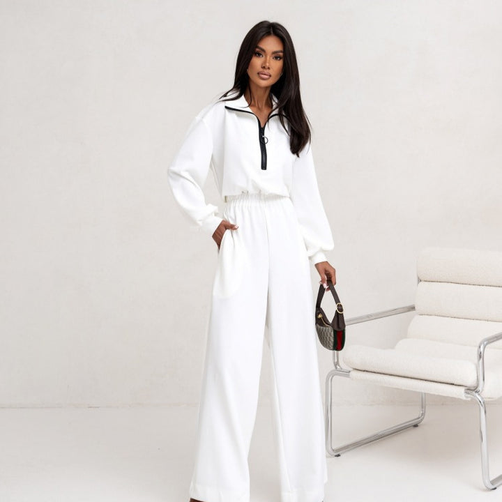 Damen Modischer Jumpsuit mit Stehkragen und Reißverschluss Drune