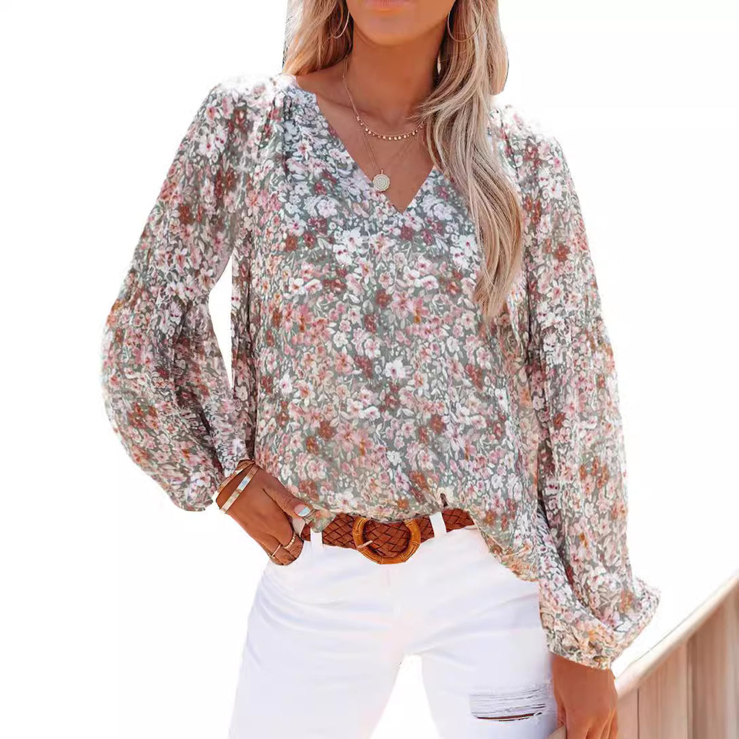 Damen Bluse mit floralen Mustern und luftigen Ärmeln Drune