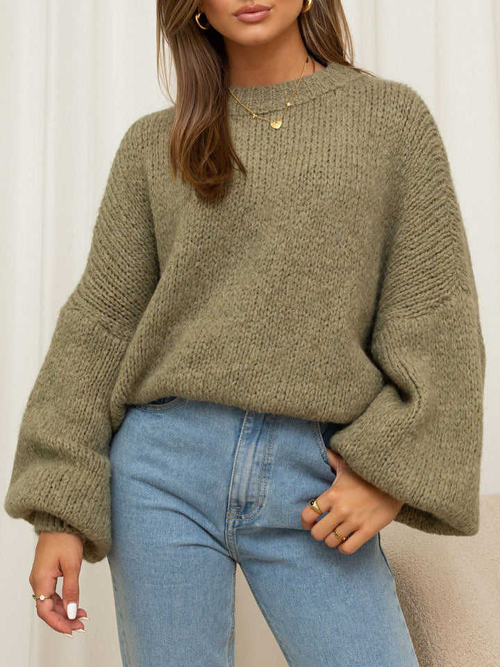 Damen Grobstrickpullover mit übergroßen Puffärmeln und hochgeschlossenem Kragen Drune