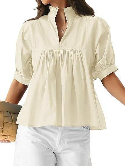 Damen elegante kurzärmlige Bluse mit Rüschendetails und lässigem Schnitt Drune