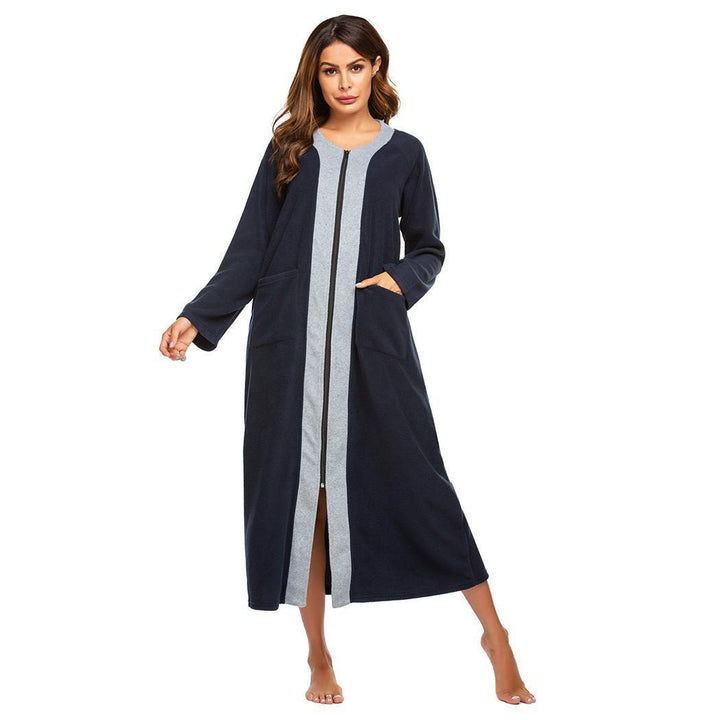 Damen Langer Bademantel mit Kapuze und Taschen Drune