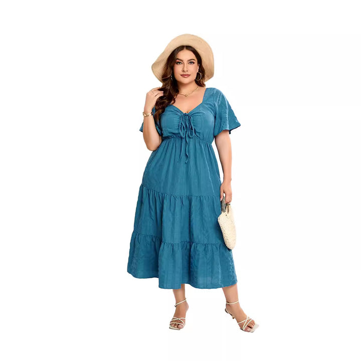 Damen Sommerliches Midikleid mit schmeichelndem Taillenzug und luftigen Ärmeln Drune