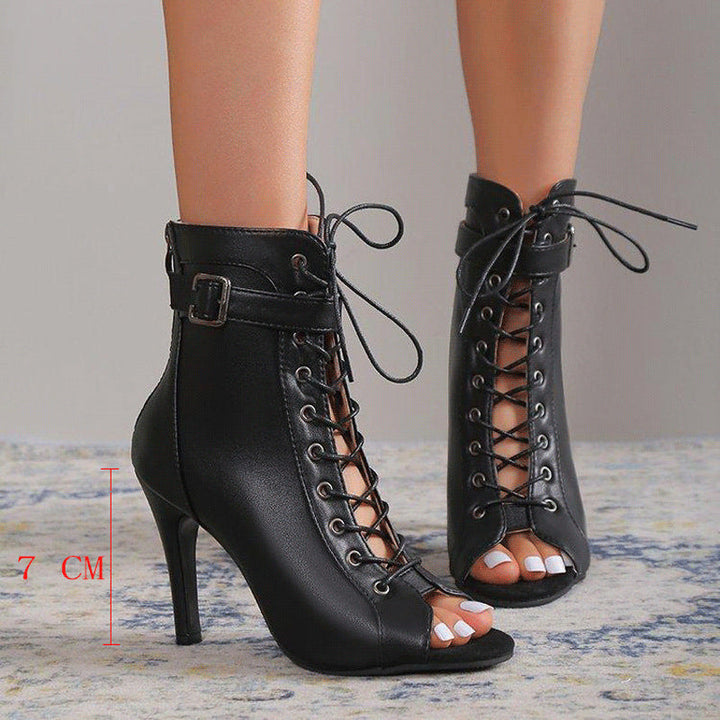 Damen Schnürstiefeletten mit offenem Zehenbereich und hohem Absatz Drune