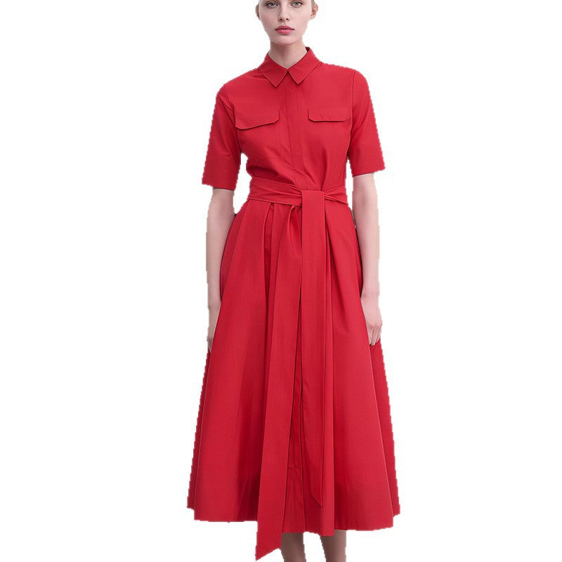 Damen Hemdkleid mit tailliertem Gürtel und klassischen Details Drune