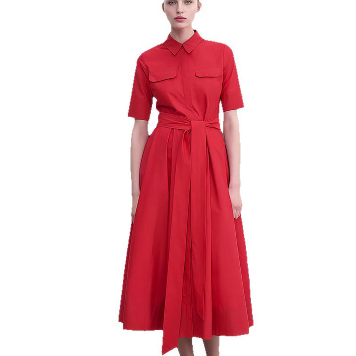 Damen Hemdkleid mit tailliertem Gürtel und klassischen Details Drune