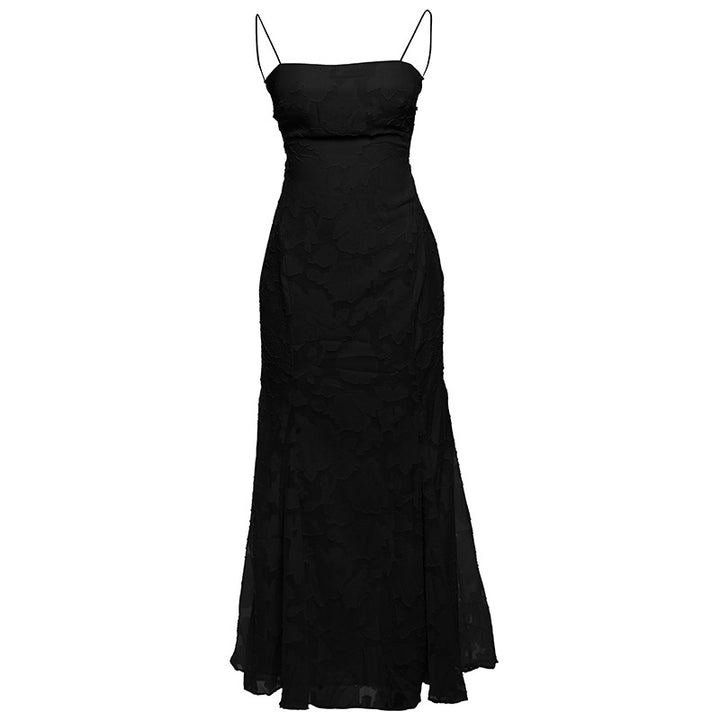 Damen Langflussendes Kleid mit stilvollen Blumenapplikationen Drune