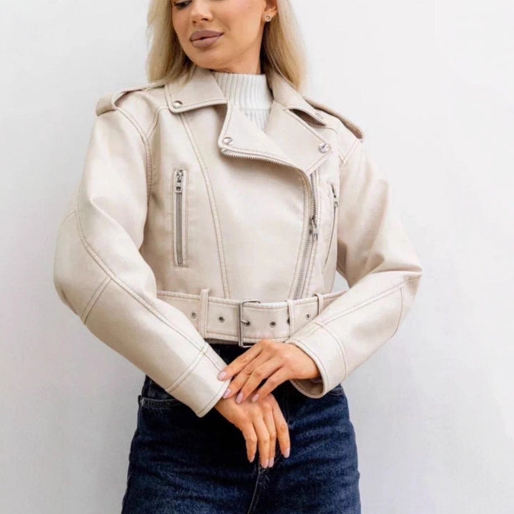 Damen modische Bikerjacke im minimalistischen Design mit praktischen Reißverschlusstaschen Drune