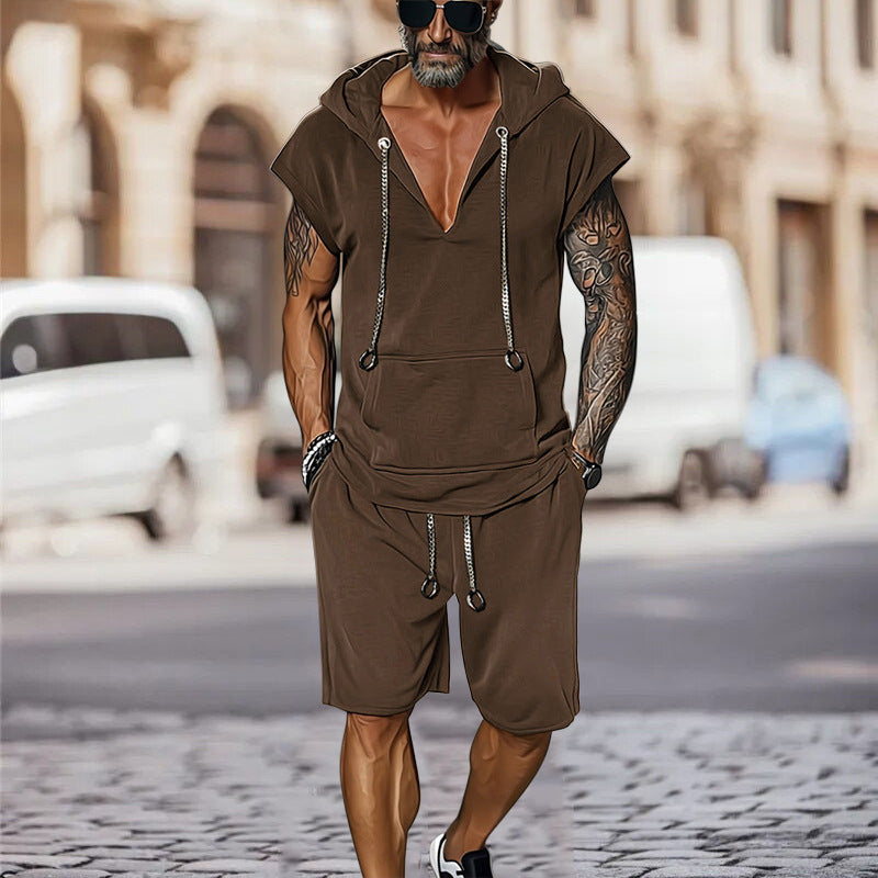 Herren lässiges Freizeit-Set mit stylischem Kapuzen-T-Shirt und Shorts Drune