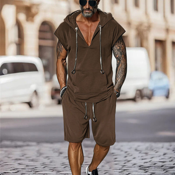 Herren lässiges Freizeit-Set mit stylischem Kapuzen-T-Shirt und Shorts Drune