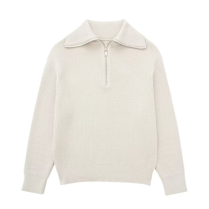 Damen Strickpullover mit hohem Kragen und Reißverschluss Drune
