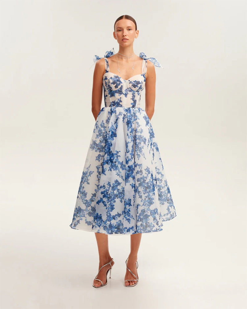 Damen Midi-Kleid mit floralem Druck und verstellbaren Trägern Drune