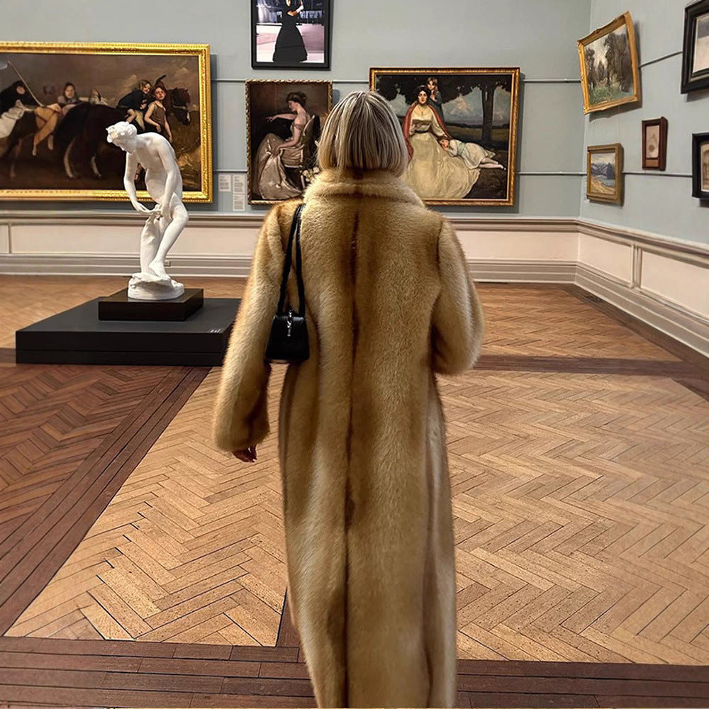 Damen Luxus Kunstfellmantel Drune