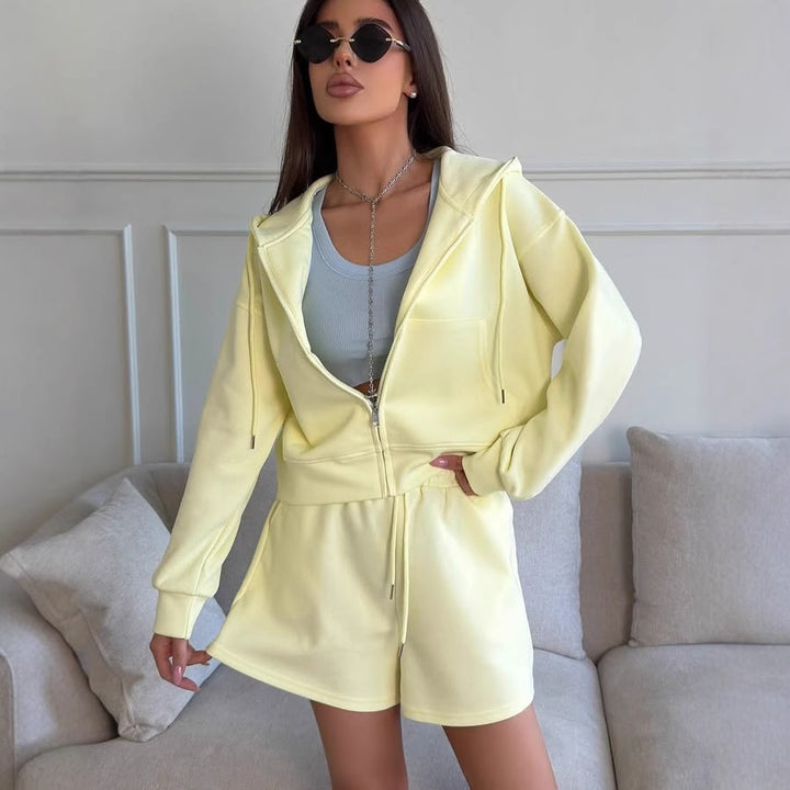 Damen lässiger Hoodie und Shorts Set mit weitem Schnitt und atmungsaktivem Material Drune