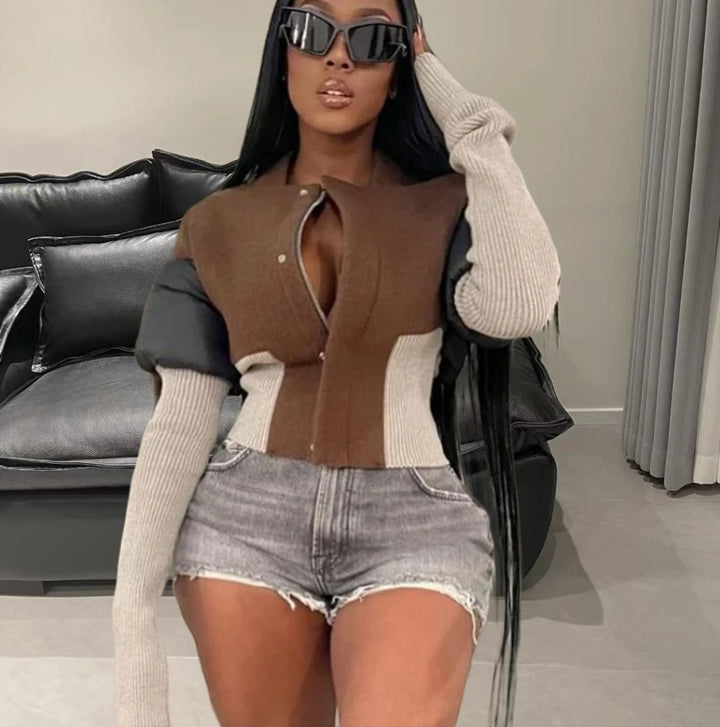 Damen Strickjacke mit modischem Schnitt und kontrastierenden Ärmeln Drune