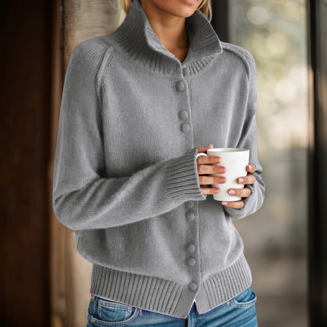 Damen Strickjacke mit hohem Kragen und eleganten Knopfdetails Drune