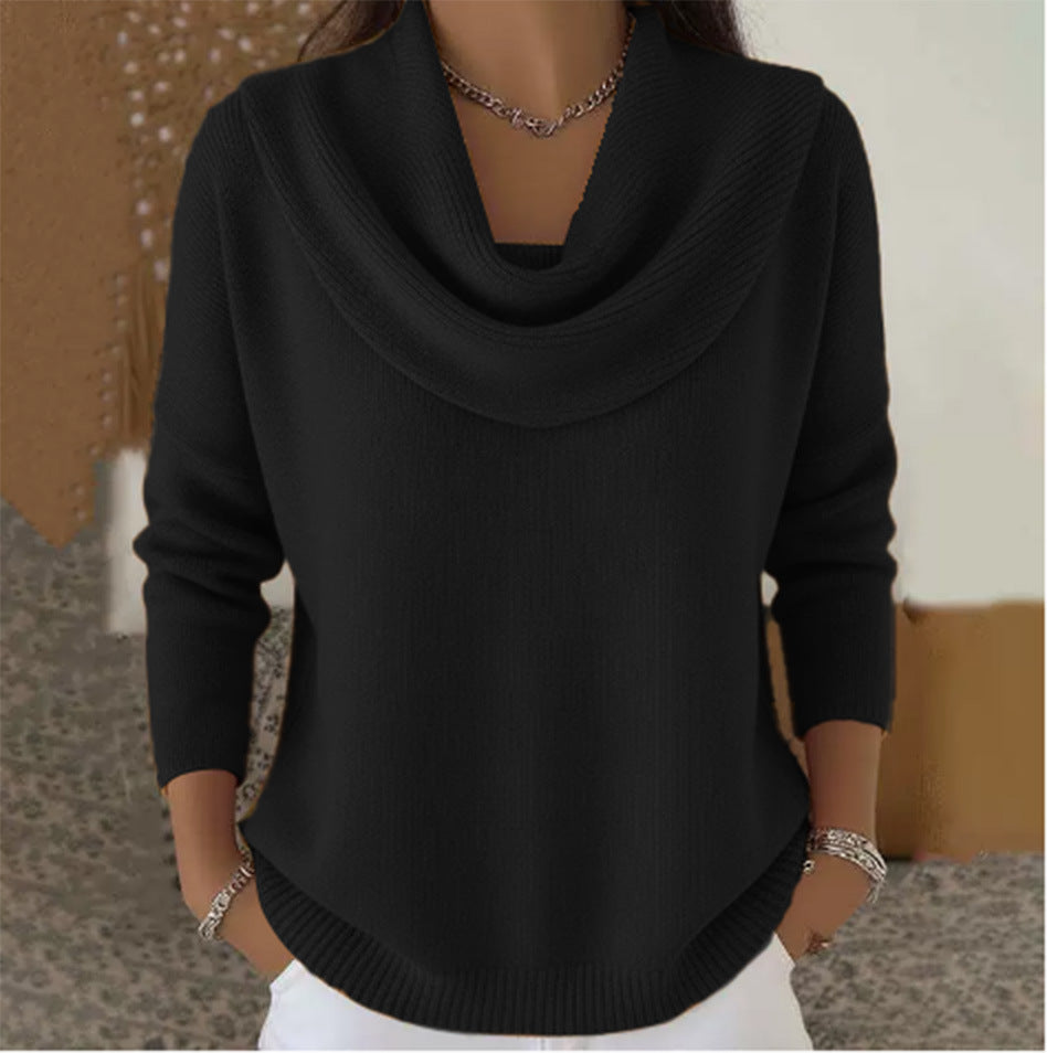 Damen nan schimmernder Strickpullover mit Wasserfallkragen, feiner Glitzerstruktur und schmalem Saum Drune
