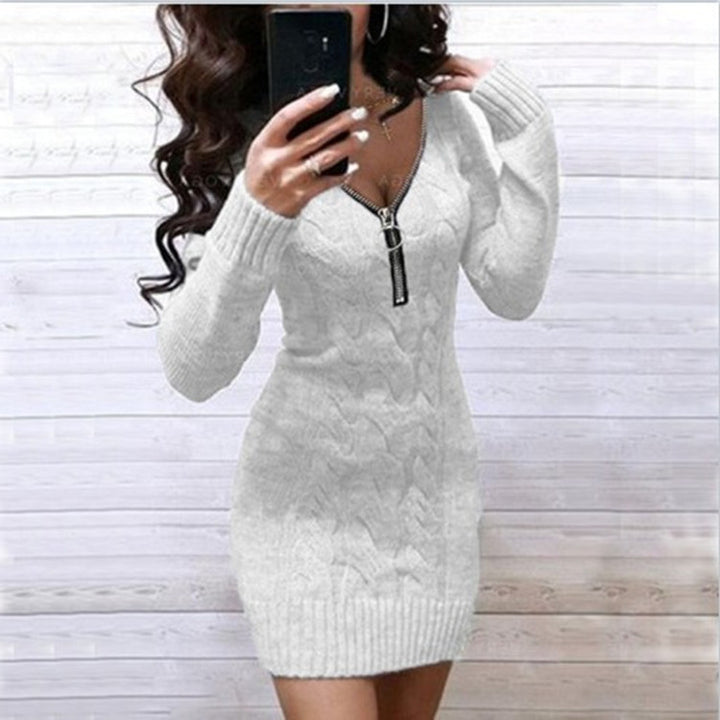 Damen Strickkleid mit detailreicher Zipper-Front und stilvollem Rautenmuster Drune