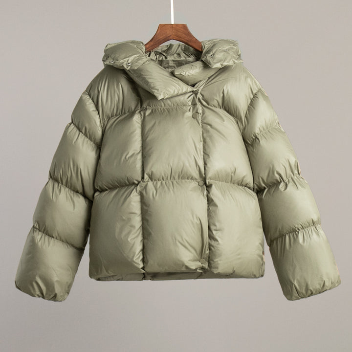 Damen Modische Daunenjacke mit hohem Kragen und Knopfverschluss Drune
