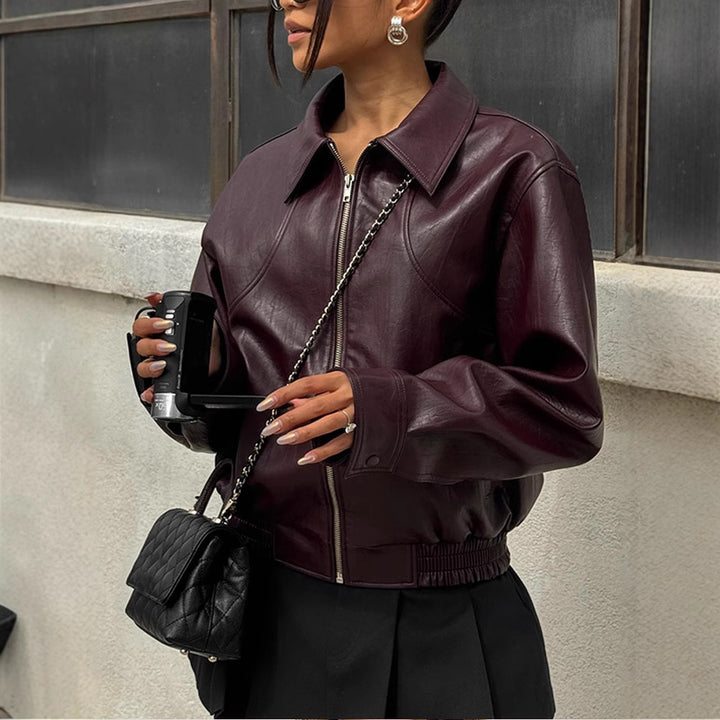 Damen Kunstlederjacke mit modischem Oversize-Schnitt und elastischem Bund Drune