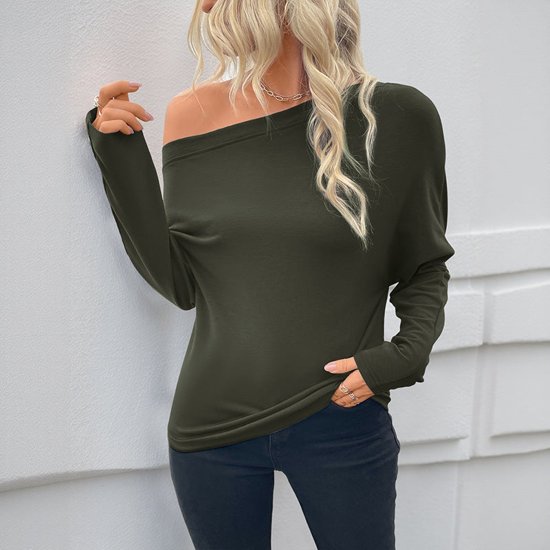 Damen Oversized Langarmshirt mit asymmetrischem Ausschnitt und feinen Knopfdetails Drune